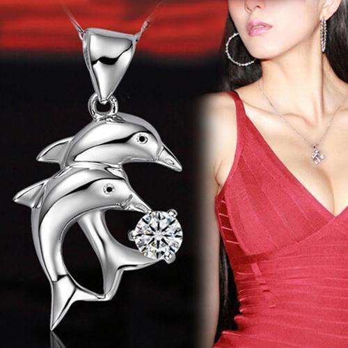TRENDY  CLEAR  RHINESTONE DOLPHIN PENDANT WITH CHAIN 18 INCH LONG