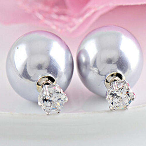 DOUBLE SHINING MAT PLATED SILVER BIG BALL EAR RINGS