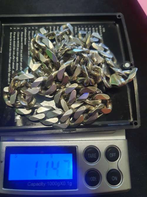 114.7 Grams Solid Mens Sterling Silver Heavy Chain - 10mm