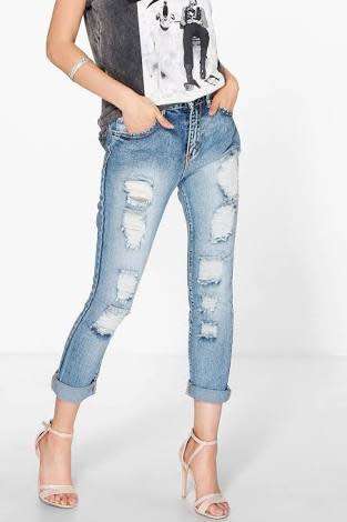 Ladies Distressed Boyfriend Jeans SIZE 12