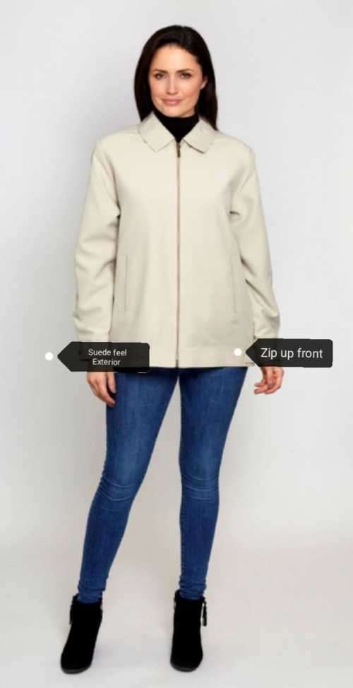 Cream Suede Coat ...zip up