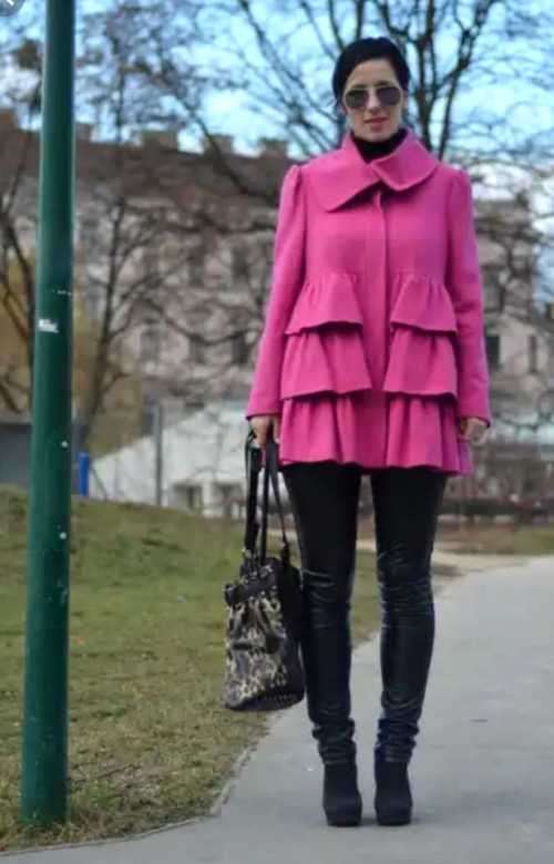 BLACK tiered coat with ruffles