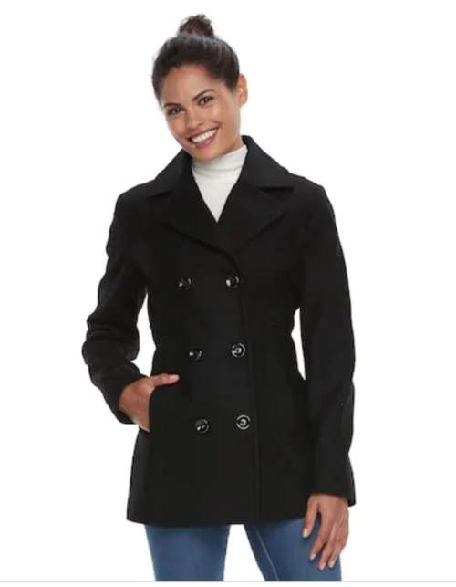 Double Breasted Black Melton Coat