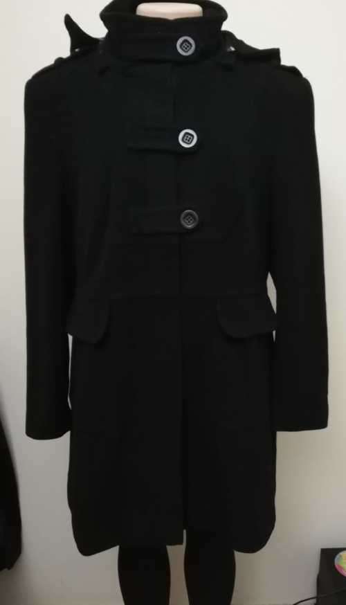Black plus size Melton Coat with hoodie