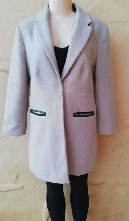 Beautiful Beige Melton Coat with leather trim