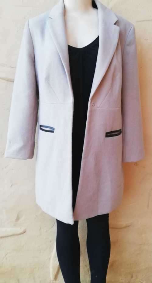Beautiful Beige Melton Coat with leather trim