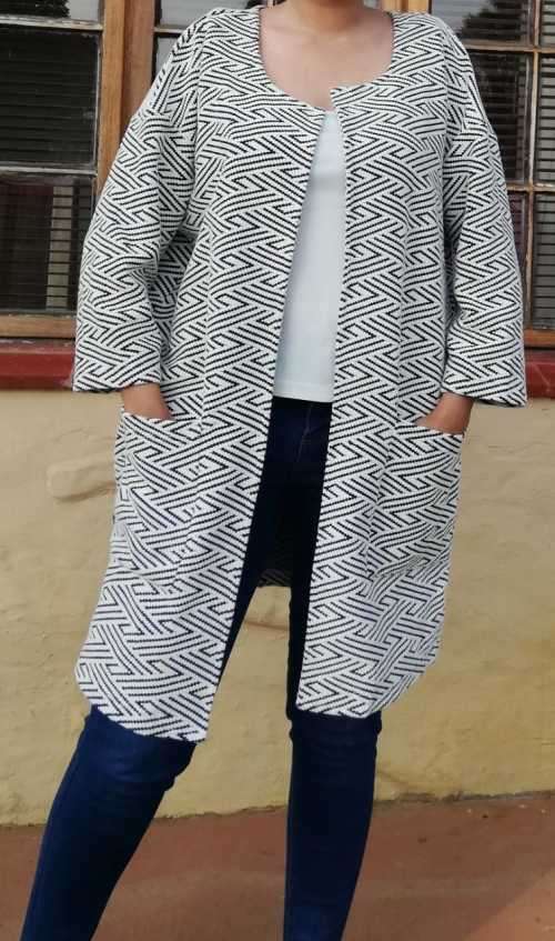 Designer Collarless Patterned Coat