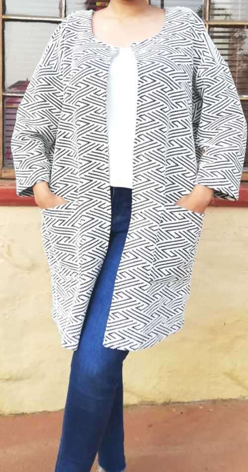 Designer Collarless Patterned Coat