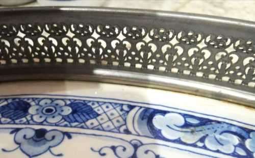 Blue Delft Tray Westraven Anno 1661 porcelain Pewter Serving Tray with complete teaset