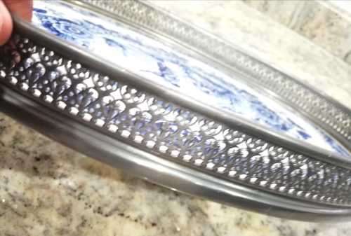 Blue Delft Tray Westraven Anno 1661 porcelain Pewter Serving Tray with complete teaset