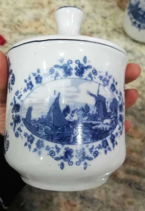 Blue Delft Tray Westraven Anno 1661 porcelain Pewter Serving Tray with complete teaset