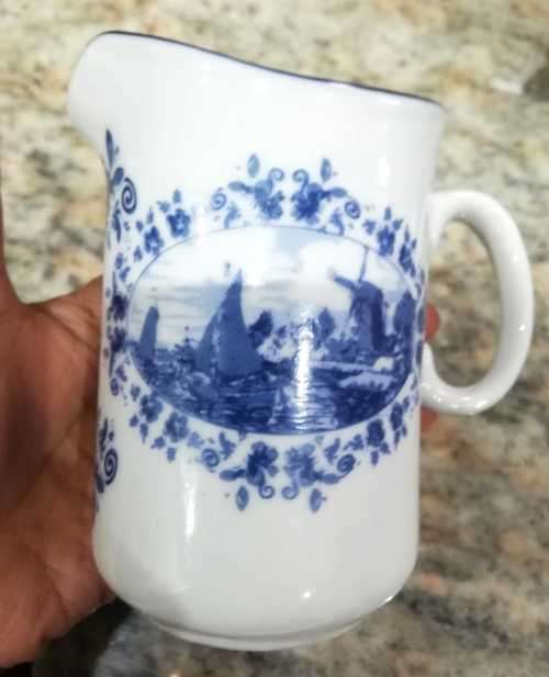 Blue Delft Tray Westraven Anno 1661 porcelain Pewter Serving Tray with complete teaset