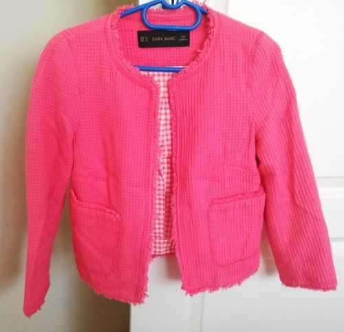 Zara Basic Collarless Pink Frayed Coat