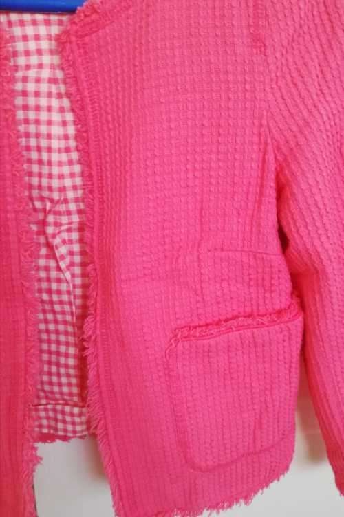 Zara Basic Collarless Pink Frayed Coat