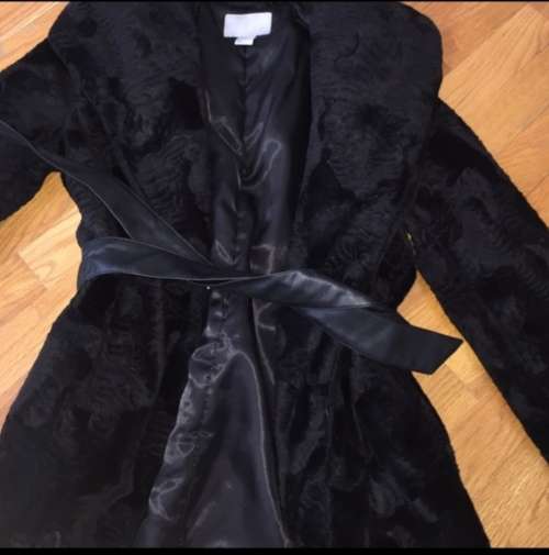 H&M Black Belted Faux Fur Jacket