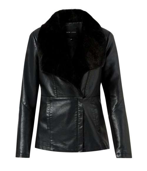 Faux Leather Jacket with fur collar