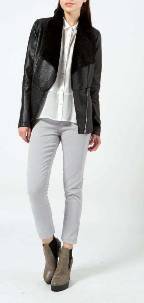 Faux Leather Jacket with fur collar