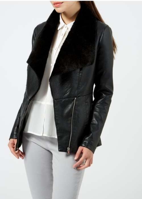 Faux Leather Jacket with fur collar