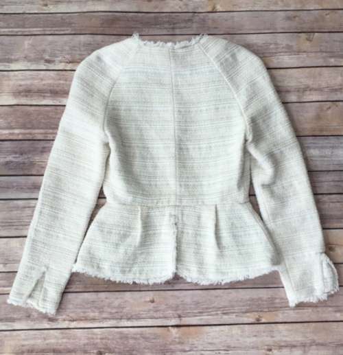 Zara Trafaluc White Metallic Tweed Fringe Jacket