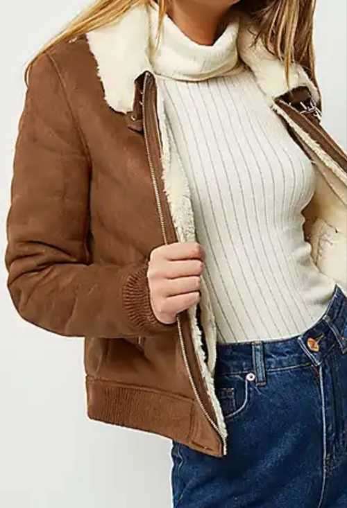 Tan Biker Style Suede Jacket with complete wool inner