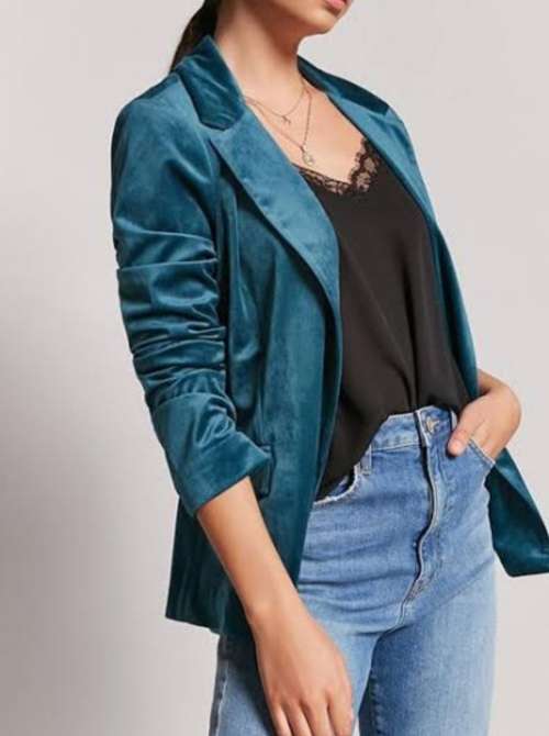 Turquoise Velvet Blazer