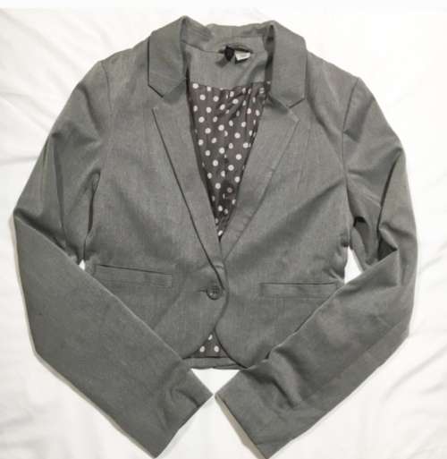 Grey Crop Blazer with stunning polka lining