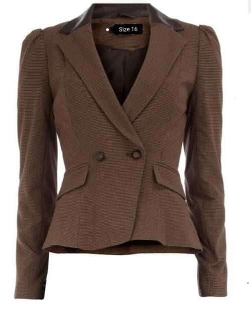 Flare Fit Check Blazer with Faux leather collar detailing