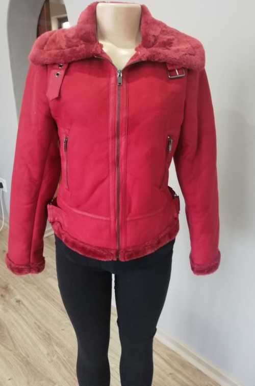 Gorgeous red Suede Biker Jacket with complete faux fur inner