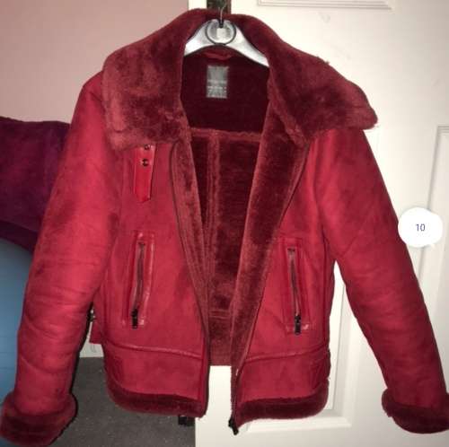 Gorgeous red Suede Biker Jacket with complete faux fur inner