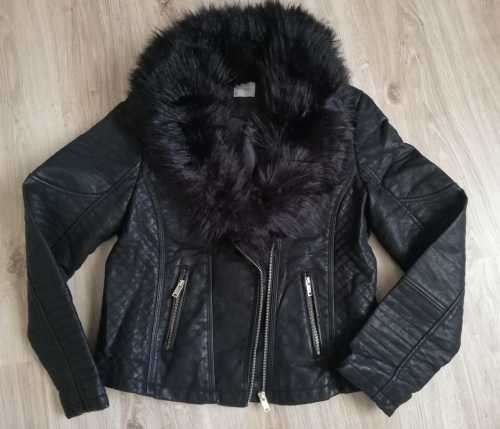 Exquisite Faux Leather Biker Jacket with fur collar
