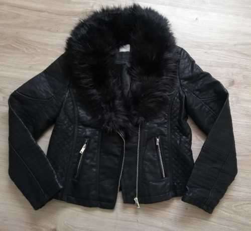 Exquisite Faux Leather Biker Jacket with fur collar