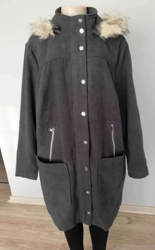 Beautiful Charcoal Jacket with faux fur trimmed hood