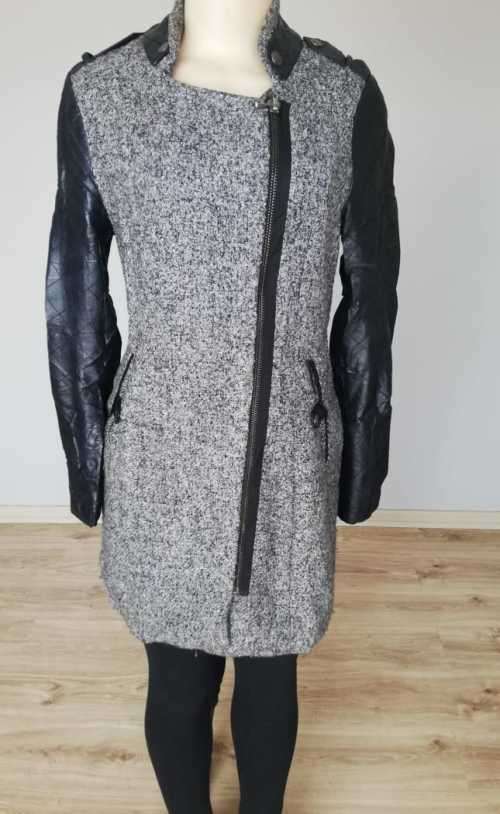 Grey mix Tweed Jacket with faux leather sleeves
