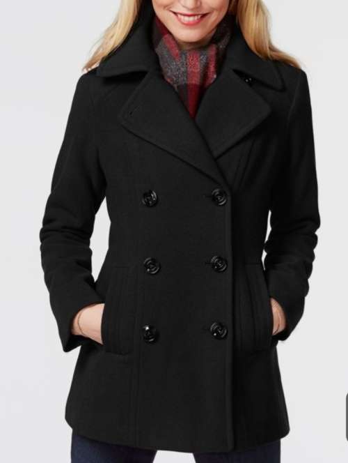 Black Textured Peacoat