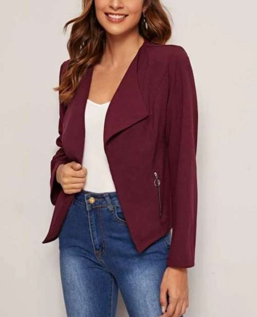 Maroon Waterfall Blazer with zip pocket details