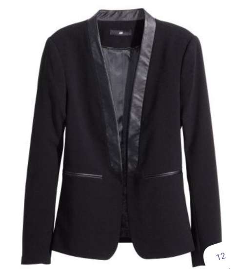 Collarless Black Blazer with leather trim