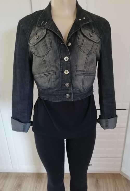 Crop Black Denim Jacket with faded detailing