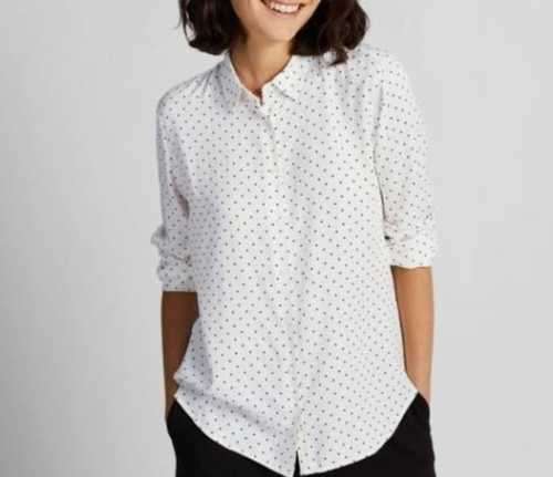 Stunning white shirt with navy polka dots