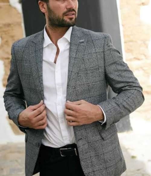 Men Grey Check Blazer