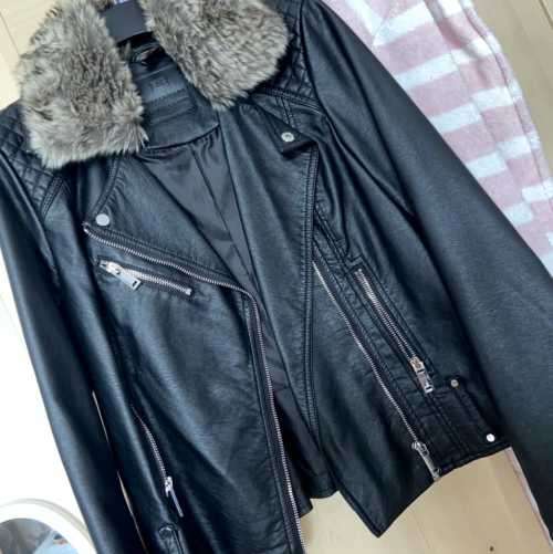 Faux Leather Biker Jacket with faux fur collar
