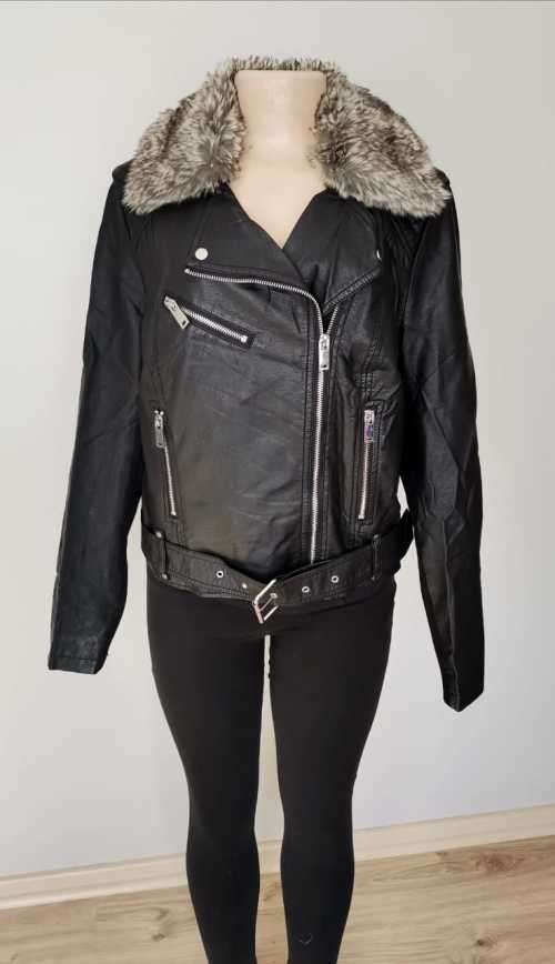 Faux Leather Biker Jacket with faux fur collar