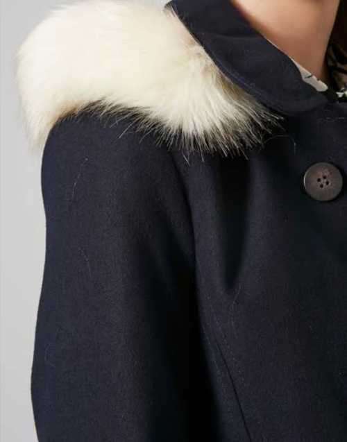 Beautiful Navy Swing Coat with faux fur trim Hood