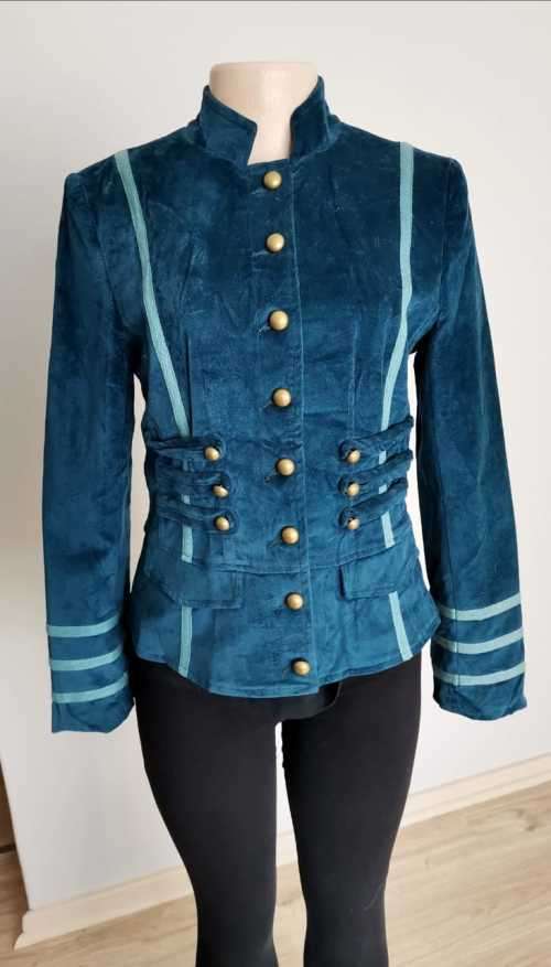Gorgeous Velvet Teal military Coat