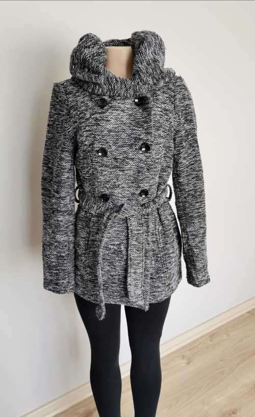 Black and White Mix Coat with oversized collar