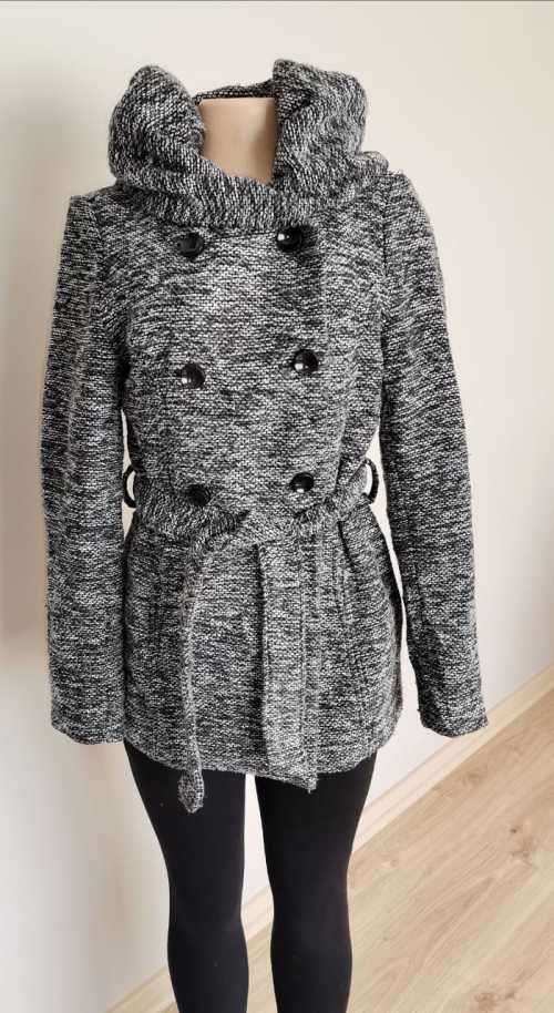 Black and White Mix Coat with oversized collar