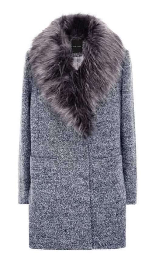 Beautiful Grey Mix coat with faux fur collar