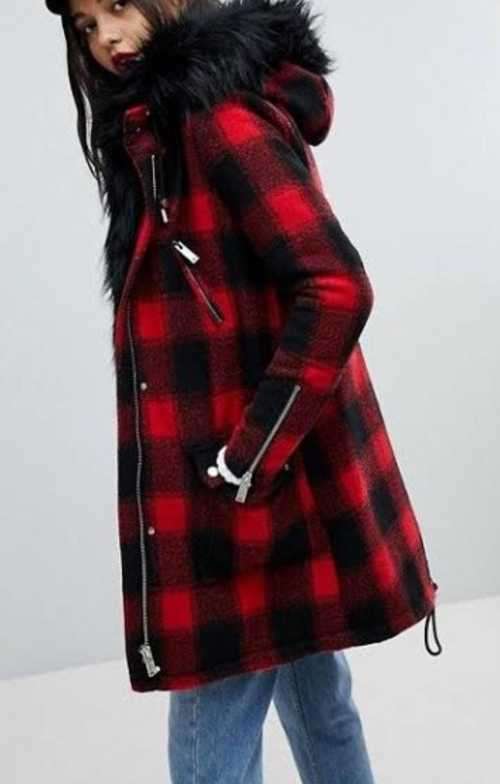 Exquisite Red Check Wool Coat