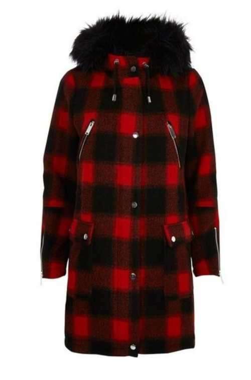 Exquisite Red Check Wool Coat