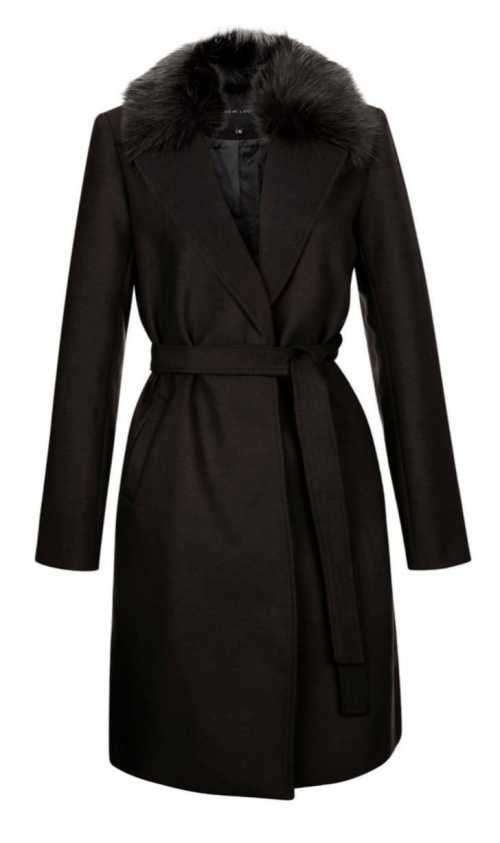 Exquisite Black Faux  fur collar wrap coat
