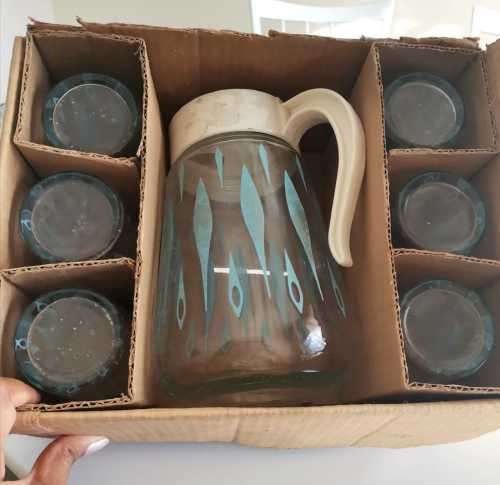 Water Jug with 6 castor tumblers...Pristine Condition in original box